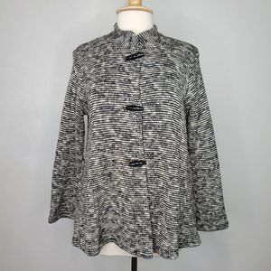 Brianna Black Cream Knit Textured Toggle Button Back Zipper Jacket NWT Size M